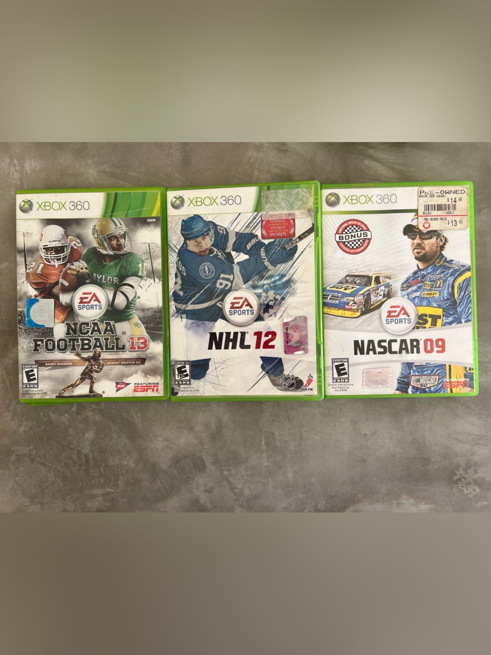 Xbox 360 Sports Game Bundle - Green Cases (NCAA Football 13, NHL 12, NASCAR 09)